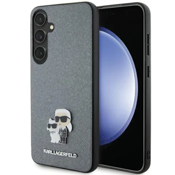 Karl Lagerfeld dėklas Samsung Galaxy S24 telefonui Saffiano Karl & Choupette Pin, pilkas