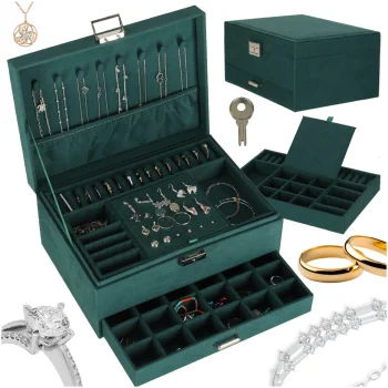 Jewelry Box Organizer with Lock, Green