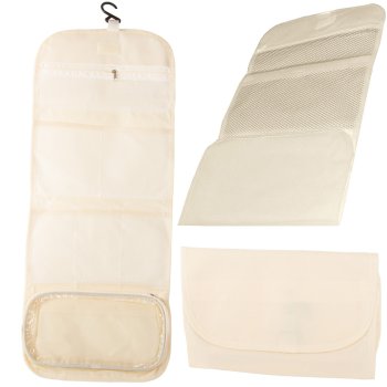 Foldable Travel Toiletry Bag with Hanging Hook, Beige
