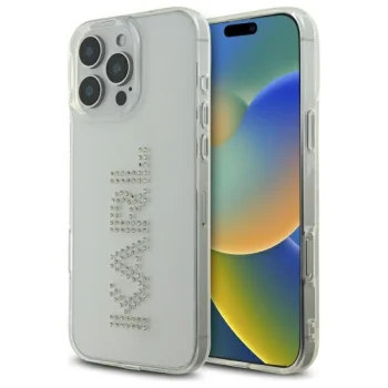 Karl Lagerfeld dėklas iPhone 16 Pro Max telefonui IML Rhinestones Logo, skaidrus
