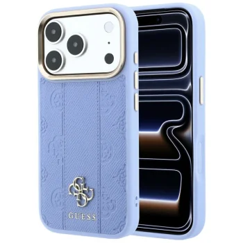 Guess Stripe Peony 4G Logo MagSafe dėklas skirtas iPhone 18 Pro / 17 Pro, šviesiai mėlynas