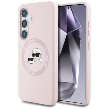 Karl Lagerfeld Silicone Double Heads And Circle MagSafe Case for Samsung Galaxy S25+, Pink