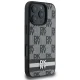 DKNY dėklas iPhone 16 Pro su šachmatiniu raštu ir juostelėmis, juodas