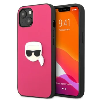 Karl Lagerfeld dėklas iPhone 13 mini Leather Ikonik Karl's Head, rožinis