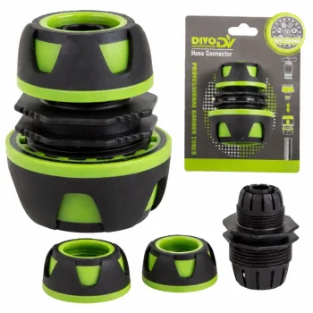 Garden Hose Connector 1/2" and 3/4" DIVODV Green/Black