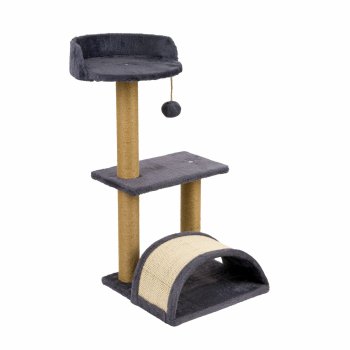 Trisluoksnė draskyklė katėms su žaislu, 72 cm, pilkai ruda