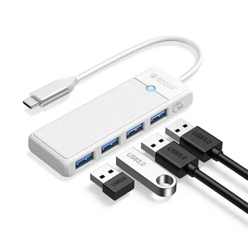 USB šakotuvas Orico PAPW4A-C3, 4x USB-A 3.0, USB-C, 1 m, baltas