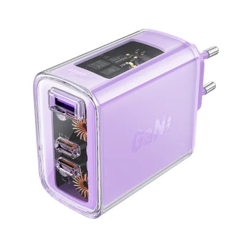 Acefast A45 GaN Charger 65W, 3 Ports (2x USB-C, 1x USB), Purple