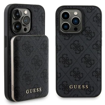 Guess 4G Metal Logo dėklas ir 5000mAh MagSafe išorinė baterija iPhone 15 Pro, juodas