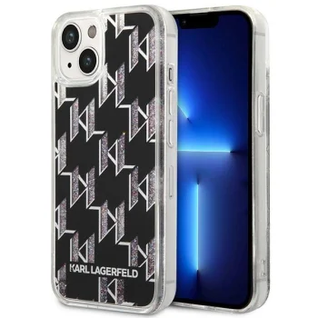 Karl Lagerfeld Liquid Glitter Monogram dėklas iPhone 14 telefonui, juodas