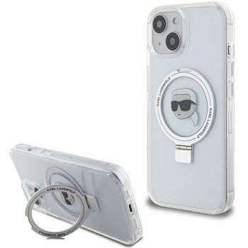 Karl Lagerfeld dėklas, skirtas iPhone 15, su MagSafe Ringstand, baltas