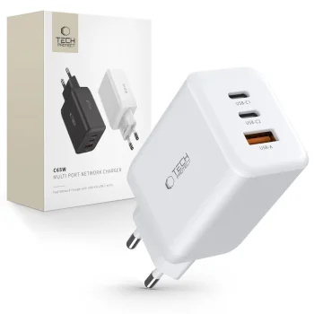Tech-Protect C65W Wall Charger 2x USB-C PD 65W / USB-A QC 3.0 - White