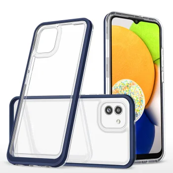 Dėklas Samsung Galaxy A03 Hybrid Armor Clear 3in1 su mėlynu rėmeliu