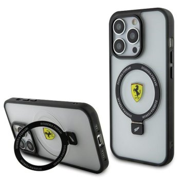 Ferrari dėklas iPhone 15 Pro telefonui su Ring Stand ir MagSafe, skaidrus