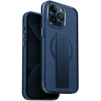 Uniq Heldro MAG dėklas iPhone 15 Pro su FlexGrip dirželiu, mėlynas