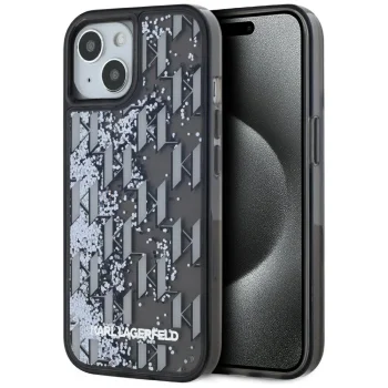Karl Lagerfeld Liquide Glitter Monogram Gradient iPhone 15 Case - Black