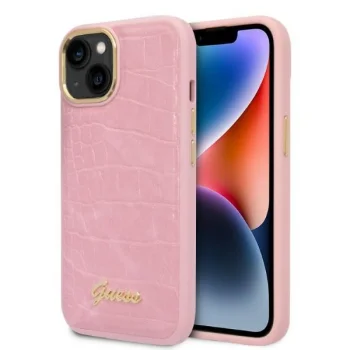 Guess Croco Collection dėklas iPhone 14 Plus / 15 Plus, rožinis