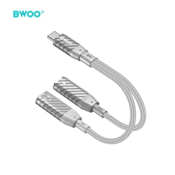 BWOO BZ68 „2-in-1“ USB-C į 2x USB-C adapteris, 65 W, pilkas