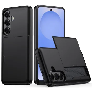 AMORUS dėklas Samsung Galaxy A37 5G su slankiojančiu kortelių dėklu, juodas