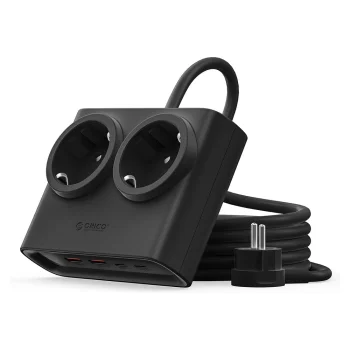 Orico PDC25 25W 6in1 Power Strip 2x AC + 2x USB-A + 2x USB-C, 1.6m - Black