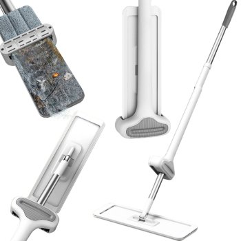 Flat Mop with Built-in Wringer 125cm, White