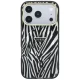Guess IML Zebra Glitter Triangle Logo MagSafe dėklas iPhone 17 / 18 Pro Max, sidabrinis
