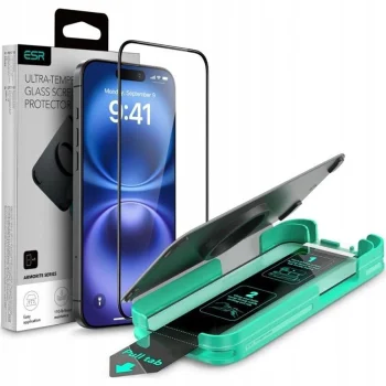 Apsauginis stiklas ESR Armorite skirtas iPhone 16 Pro Max, juodu rėmeliu
