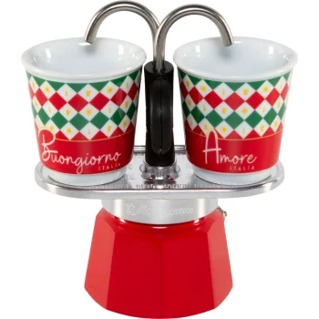 Moka kavinukas Bialetti Mini Express Tricolore Damier su 2 puodeliais, 90 ml