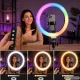 LED RGB žiedinė lempa su telefono laikikliu ir USB maitinimu (34 cm)