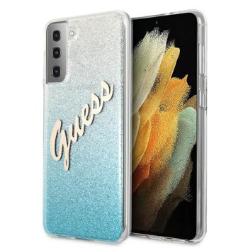Guess Samsung Galaxy S21+ dėklas Glitter Gradient Script, mėlynas