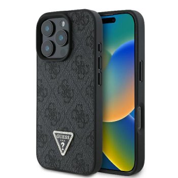 Guess Leather 4G Triangle Strass MagSafe case for iPhone 16 Pro - black