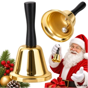 Metal Santa Claus Hand Bell with Handle, Gold