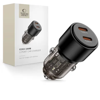 Tech-Protect CC03 100W 2-Port USB-C Automobilinis įkroviklis, juodas