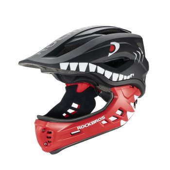 Rockbros TT-32005 Shark vaikiškas šalmas su nuimamu smakru, M (54-58 cm), juodas