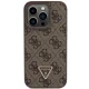 Guess Leather 4G Triangle Strass dėklas iPhone 15 Pro telefonui, rudas
