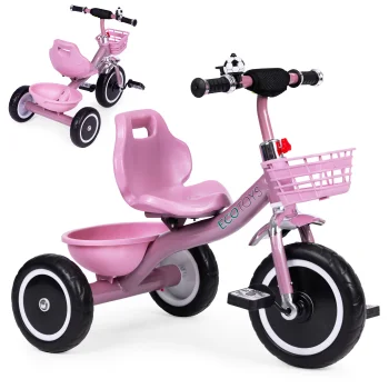 Ecotoys vaikiškas triratukas su krepšeliais ir skambučiu, rožinis