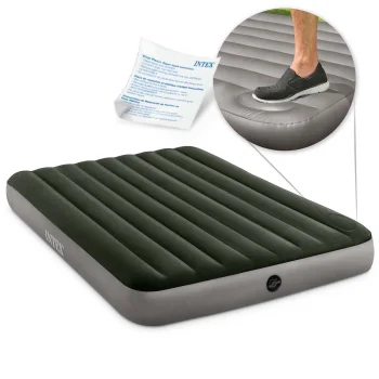 INTEX 64763 Inflatable Airbed with Built-in Foot Pump, 203x152x25 cm, Green