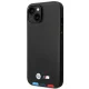 BMW dėklas iPhone 14 Plus telefonui Leather Stamp Tricolor MagSafe, juodas