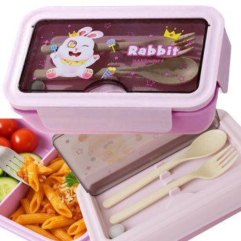 Lunch Box with Compartments and Cutlery, 1L, Purple