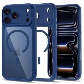 Dėklas Tech-Protect MagPeak MagSafe CC telefonui iPhone 18 Pro Max / 17 Pro Max, mėlynas / skaidrus