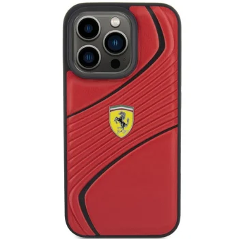 Ferrari Twist Metal Logo dėklas telefonui iPhone 15 Pro, raudonas