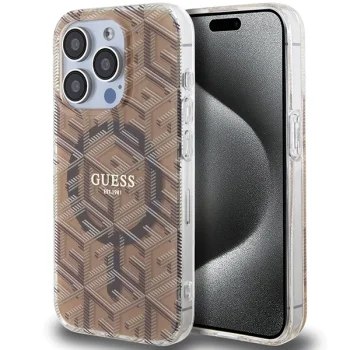 Dėklas Guess IML GCube MagSafe telefonui iPhone 15 Pro 6.1", rudas