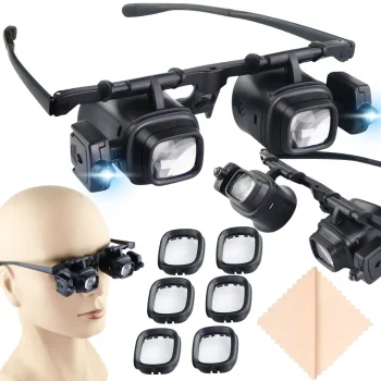 Didinamieji akiniai ant galvos su 2 LED apšvietimu, 2x 6x 8x 12x 24x