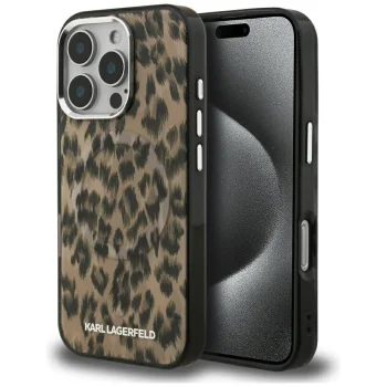 Dėklas Karl Lagerfeld IML Leopard Pattern MagSafe, skirtas iPhone 16 Pro Max - rudas