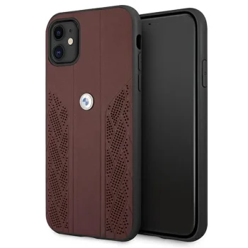 BMW dėklas iPhone 11 / XR, raudonas (Leather Curve Perforate)