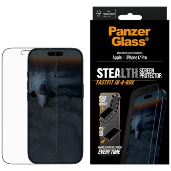Apsauginis stiklas PanzerGlass Stealth Ultra-Wide Fit Fastfit, skirtas iPhone 17 Pro