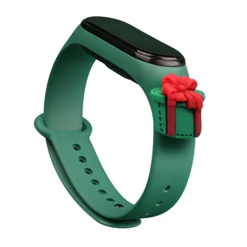 Kalėdinis dirželis Xiaomi Mi Band 3 / 4 apyrankėms su dovanos motyvu, Tamsiai žalia