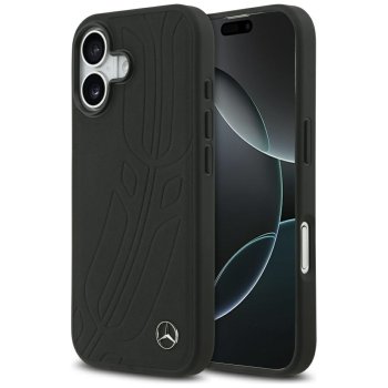 Mercedes dėklas iPhone 17 telefonui Leather Large Laurel Leave MagSafe, juodas