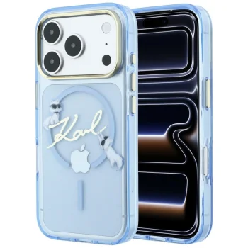 Karl Lagerfeld Script Logo MagSafe dėklas iPhone 18 Pro / 17 Pro, šviesiai mėlynas