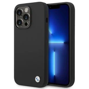 BMW dėklas iPhone 14 Pro Max telefonui Silicone Metal Logo, juodas